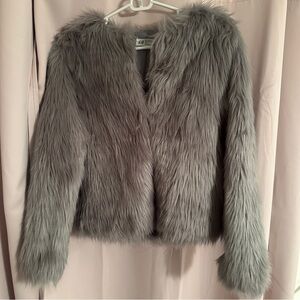 H&M grey faux fur coat